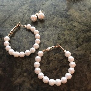 White pearl hoops and studs